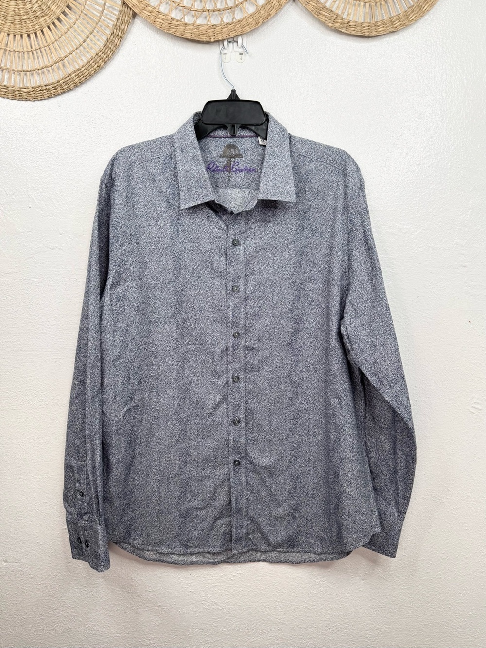 Robert Graham Dress Shirt Men's XL Blue Micro Print Long Sleeve Button